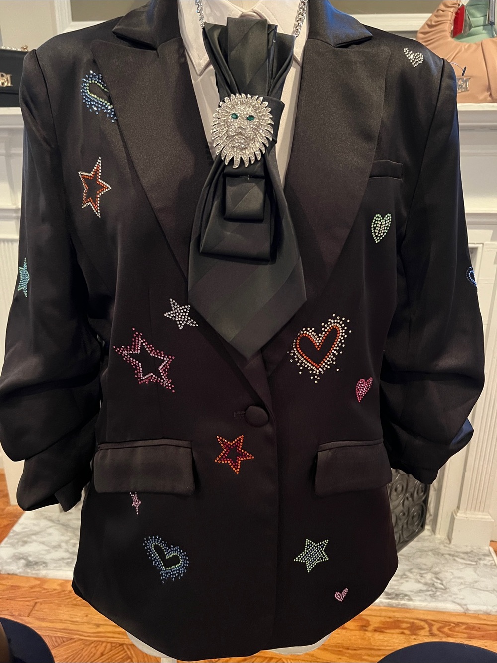 Fate Black Blazer with Multicolor Rhinestone Stars and Hearts